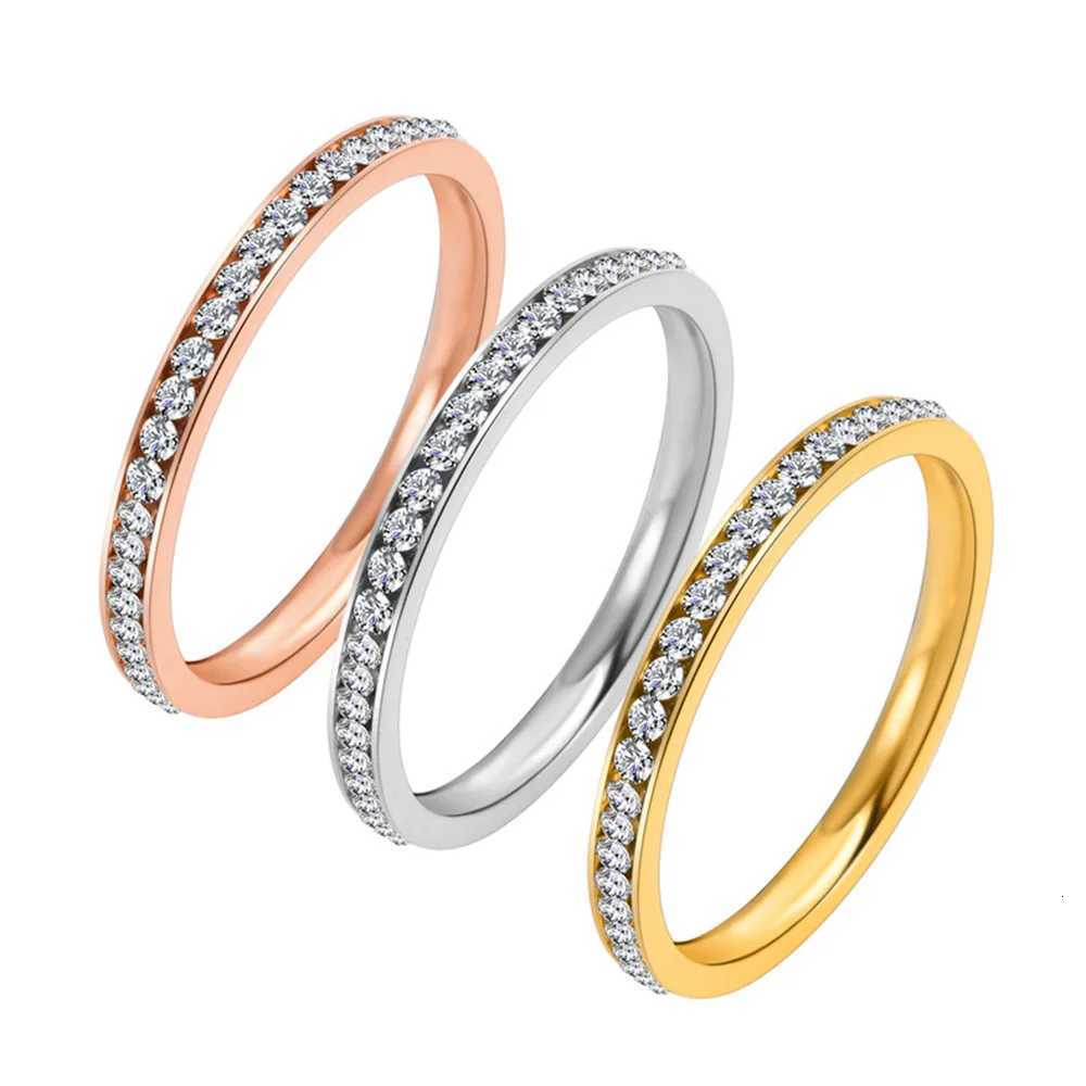 2mm Iced Out Cubic Zirconia Ring Female Gold Silver Color Stainless Steel Wedding Band Rings for Women Fashion Jewelry Gift 2025W251017