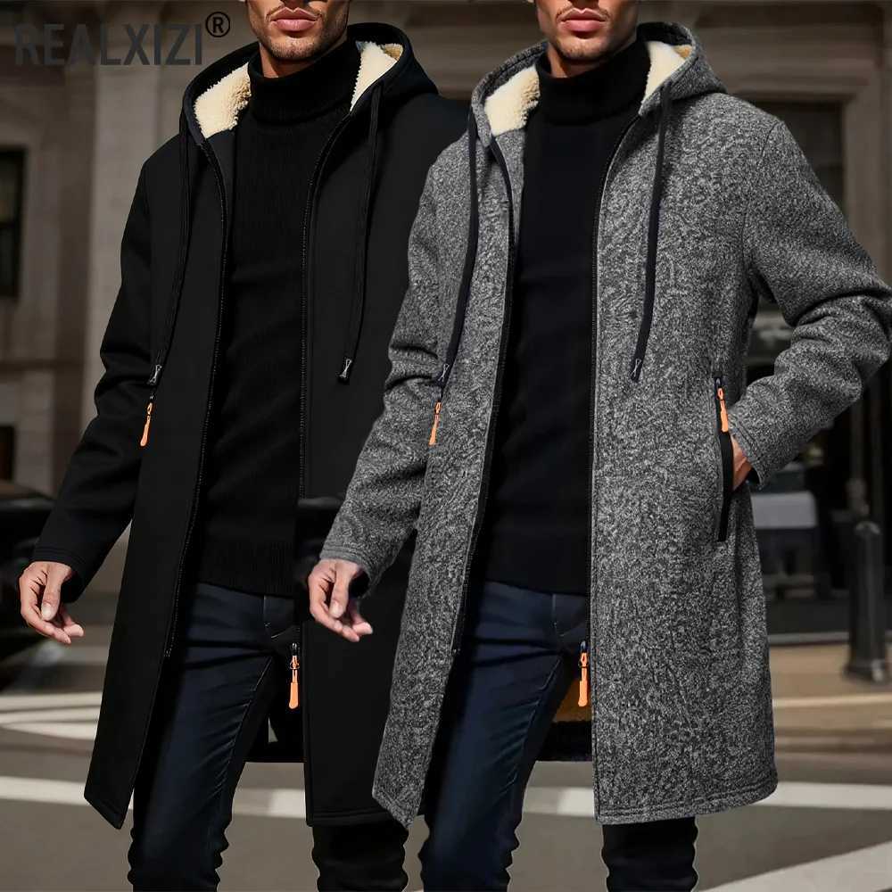 Winter Mens Long Overcoat Jackets Casual Hooded Cardigans Men Outwear Liner Thickened Warm Hoodies Oversize Winter Top Jacket J251017