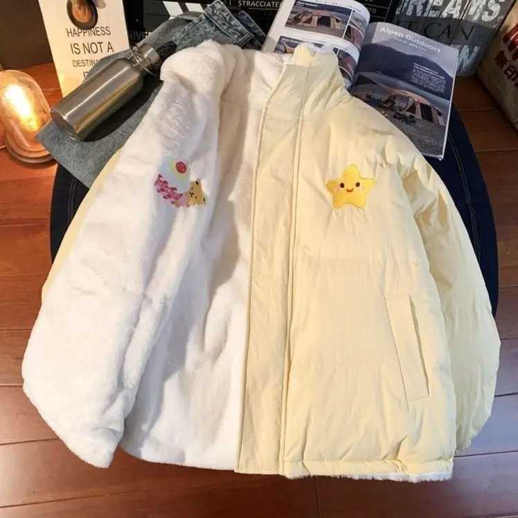 Winter Trend Retro Letter Embroidery DoubleSided Striped Collar Ladies Coat Korean Version Thickened CottonPadded Jacket W251016