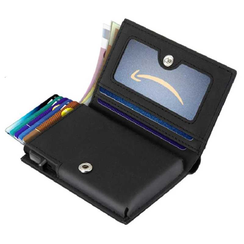Genuine Leather Aluminum Alloy Mens Wallets RFID Anti Magnetic Crossborder Box Card Clip Double Fold Wallet Cards Bag HoldersW251017