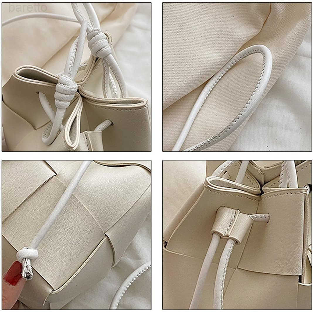 Mini Woven Bucket Bag for Women PU Leather Small Hobo Handbag Square Lattice Drawstring Crossbody Handbags Soft Z251017