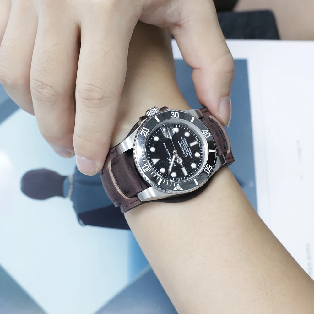 Genuine Leather Watchband 18mm 19mm 20mm 21mm 22mm Watch Strap Men Wristband with Mat Handmade Crazy Horse Leather Bracelet 251016