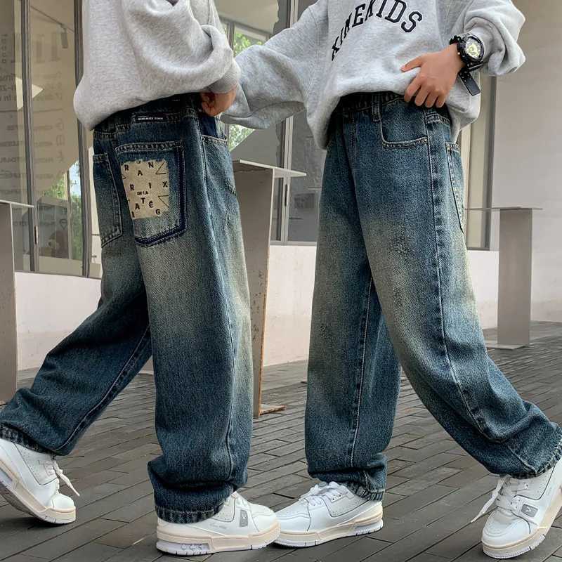Children Boys Fashion Straight Leg Jeans Pants Retro Solid Color Korean Kids Casual Slim Fit Denim Trousers 5 7 9 11 13 14 YearsT251017