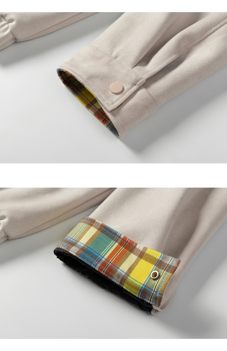 Men's Jackets Suede Embroidered Jacket Autumn Fashionable Trendy Luxurious Design Brand Contrasting Colour Plaid Lapel Coat