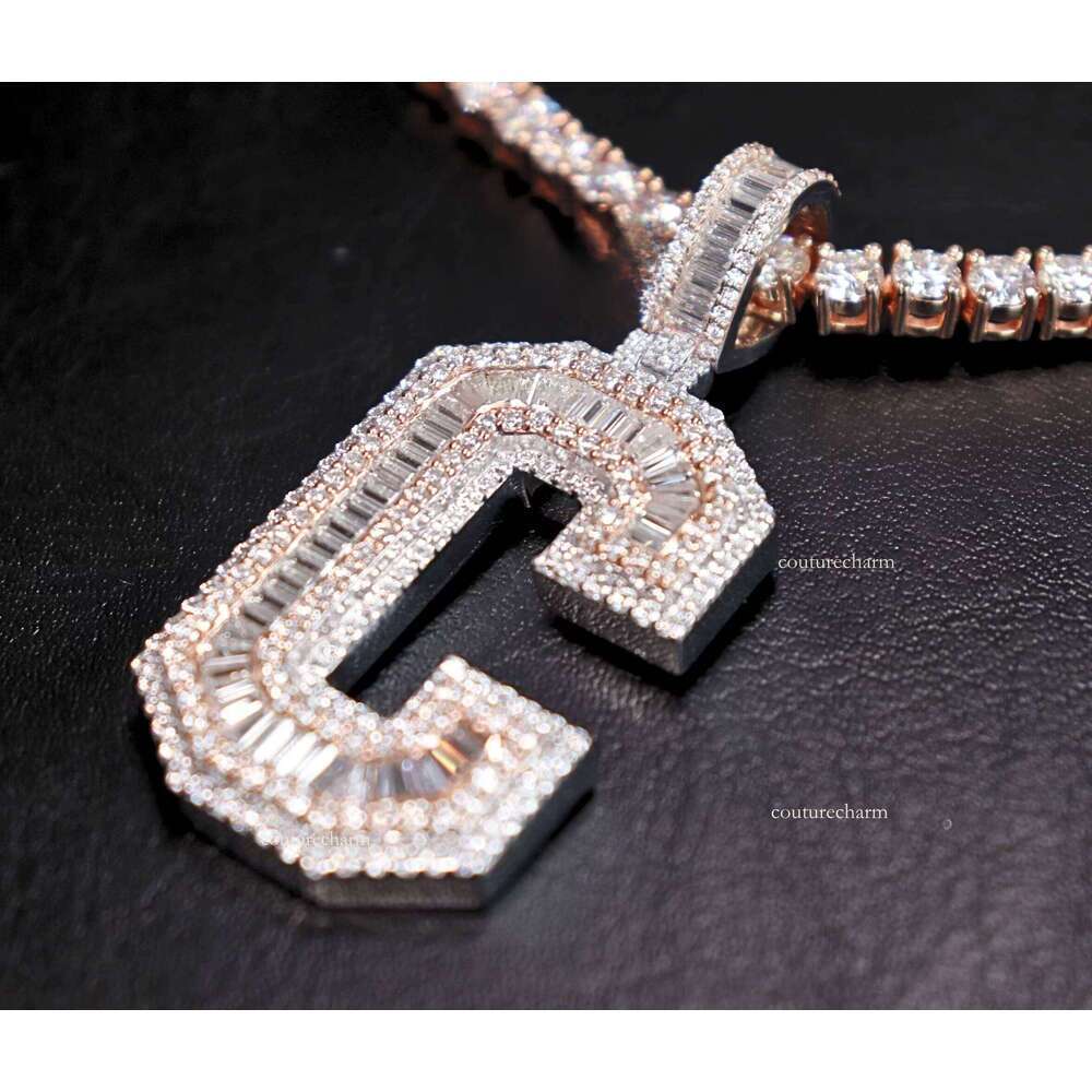 Quality Name Initial C Moissanite Baguette Sier Letter Pendant Gifts and Daily Necessities