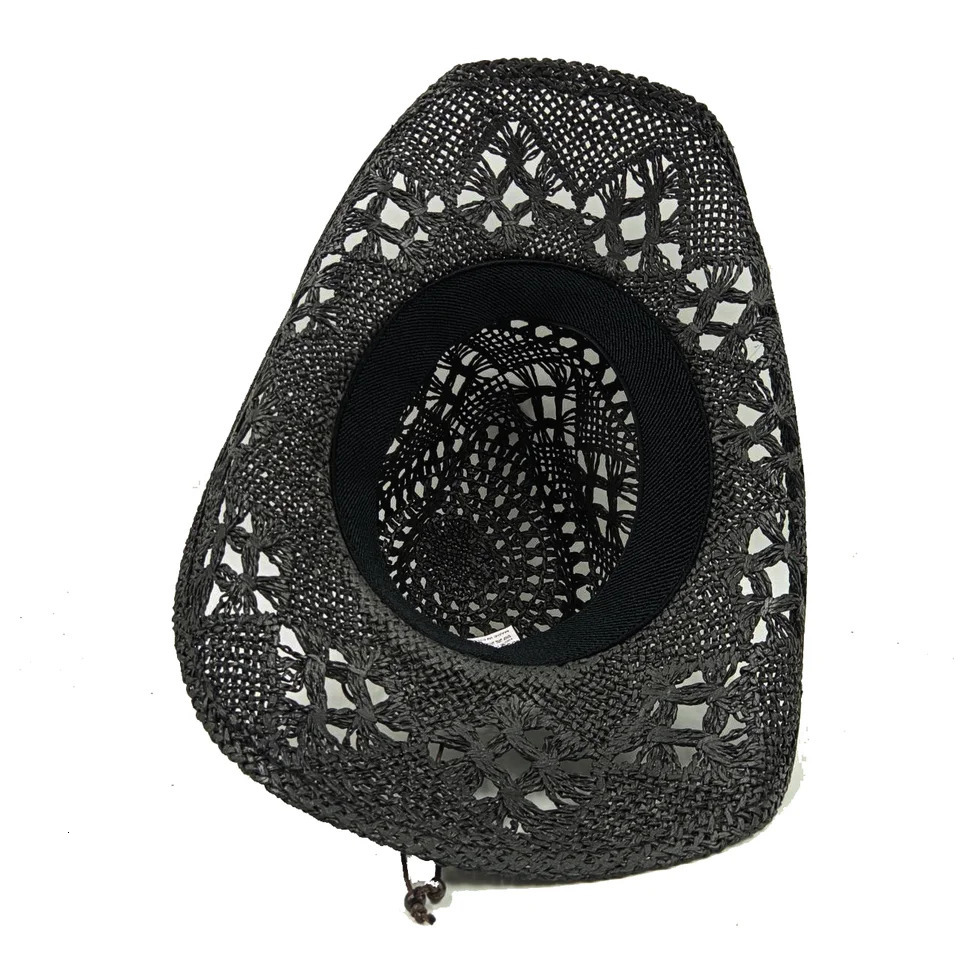 Ethnic Cowboy hat Black retro straw hat mens and womens jazz Cowboy hat straw hat sun hat summer hat sombrero 251015