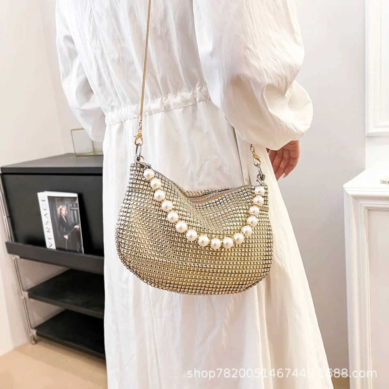 Rhinestone Evening Tote Bag Purses for Women Shiny Pearl Dinner Party Wedding Handbag Designer Female Bucket Bag Shoulder Bag Z251017
