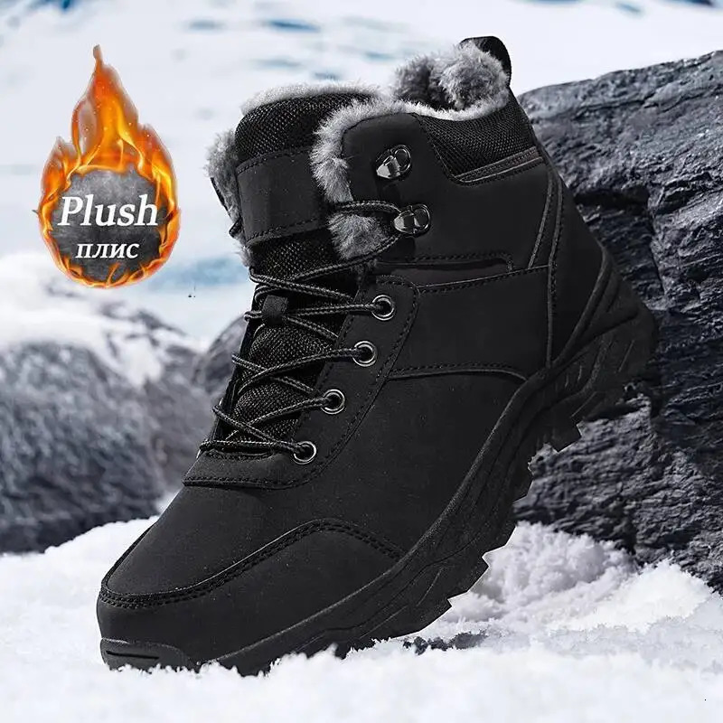 Mens Snow Boots for Men Casual Winter Shoes Platform Nonslip Warm Fur Ankle Boots Plush Combat Outdoor Hiking Motorcycle Boots 251013