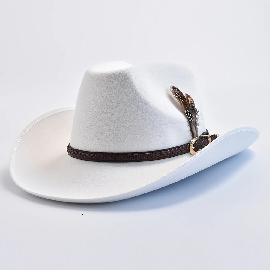 Men Women Western Style Felt Fedoras Hats Vintage Gentleman Cowgirl Jazz Hats Wide Brim Church Caps 251015