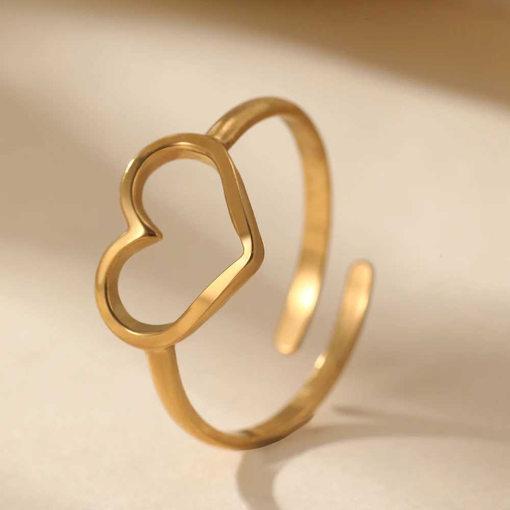 DOTIFI Stainless Steel Gold Color Open adjustable ring Cute Heart Rings For Women Aesthetic Wedding Jewelry Anniversary GiftW251017