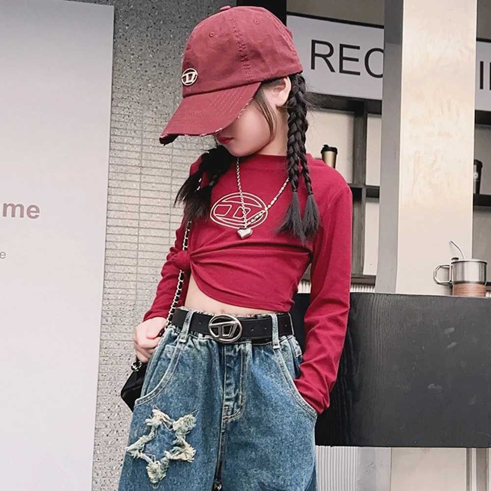 Girls Five Star Pattern Jeans Spring Fashion Teenage School Casual Straight Wide Leg Jeans for Kids 415 Years Children TrousersT251017