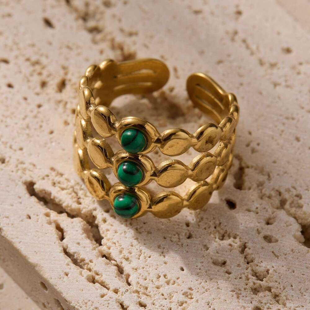 Emerald Multi-layer Stainless Steel Vintage Style Gold-plated Ring Jewelry ddmypluto