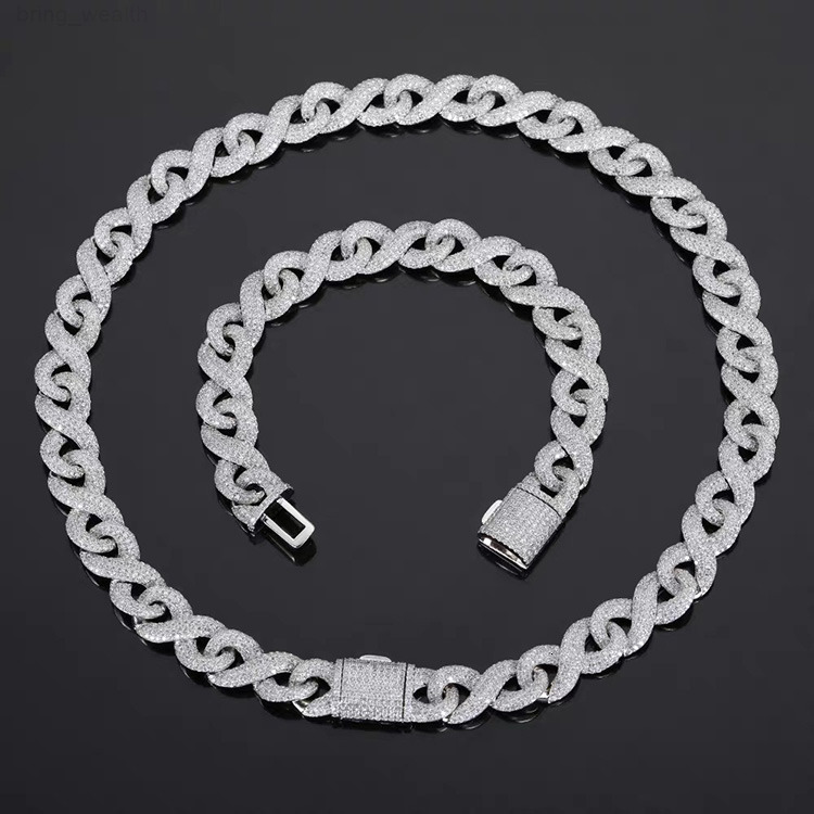 10mm13mm15mm 925 Sterling Silver Infinite Chain Hip Hop Style Cuban Lidynamic Chain Vvs Moissanite Diamond Necklaces