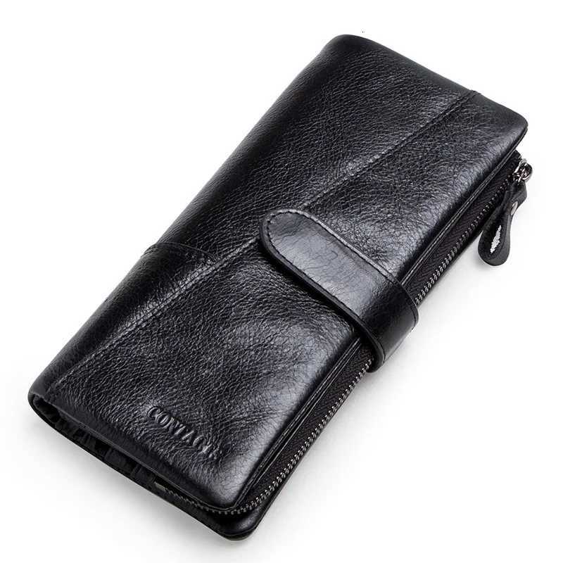 CONTACTS Genuine Leather Mens Long Wallet With Phone Bag Zipper Coin Pocket Purse Male Clutch Wallets For Men Portfel SmallW251017