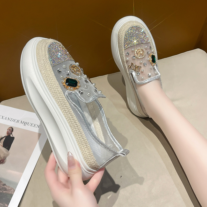 Women's Designer Sports Shoes Shining Water Diamond Decoration Luxury Loafers Platform Casual Shoes Mesh weaving Comfortable Walking Shoes Zapati