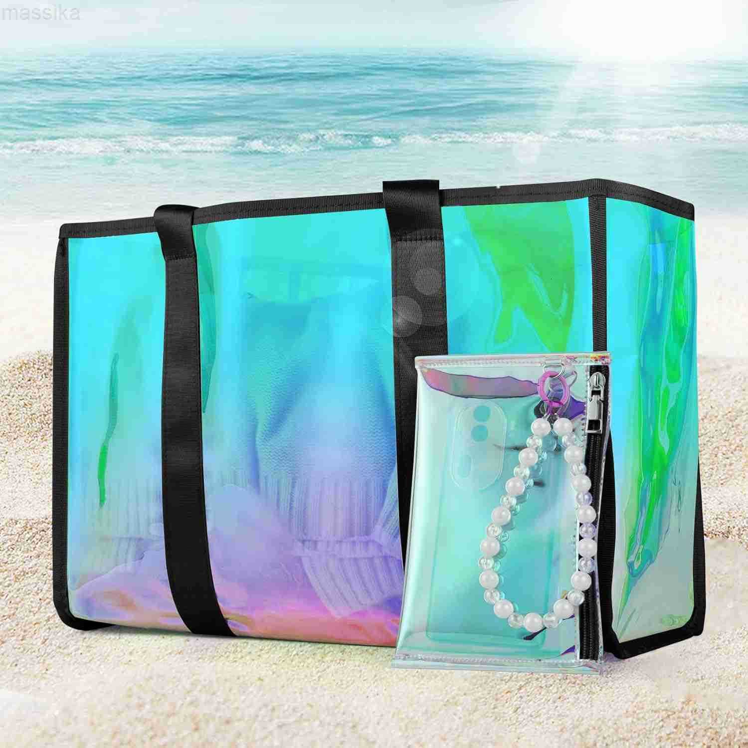 Large Beach Tote Bag For Women 26L With Touch Screen Phone Bag Clear Waterproof Sandproof Beach Shoulder Bag Handbag M251017