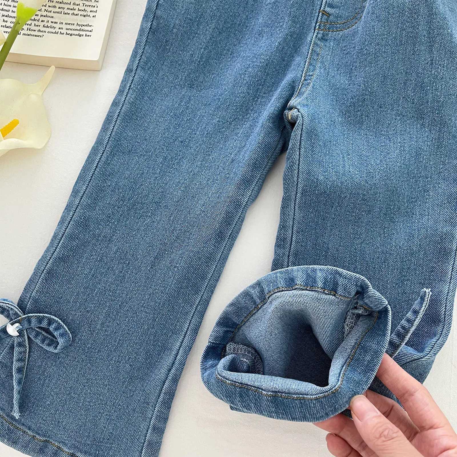 Toddler Girls Clothes Fashion Flared Jeans Casual Elastic Waistband Cute Bow Denim Pants with Pockets Children School Daily WearT251017