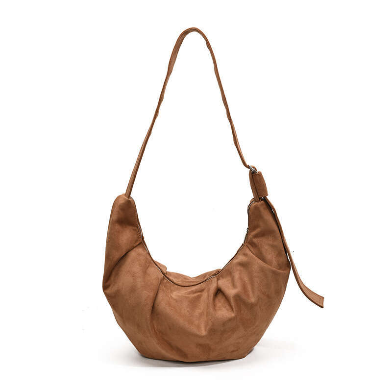 Fashion Suede Texture Pleated Tote for Women Casual Lazy Style Versatile Commuter Crossbody Bag
