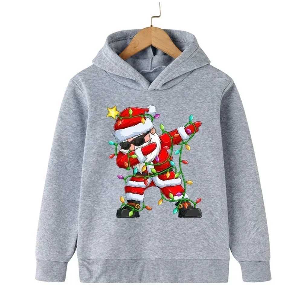 Autumn and winter Christmas Santa Claus pattern printed childrens hoodie boys and girls sweatshirt longsleeved warm pullover C251017