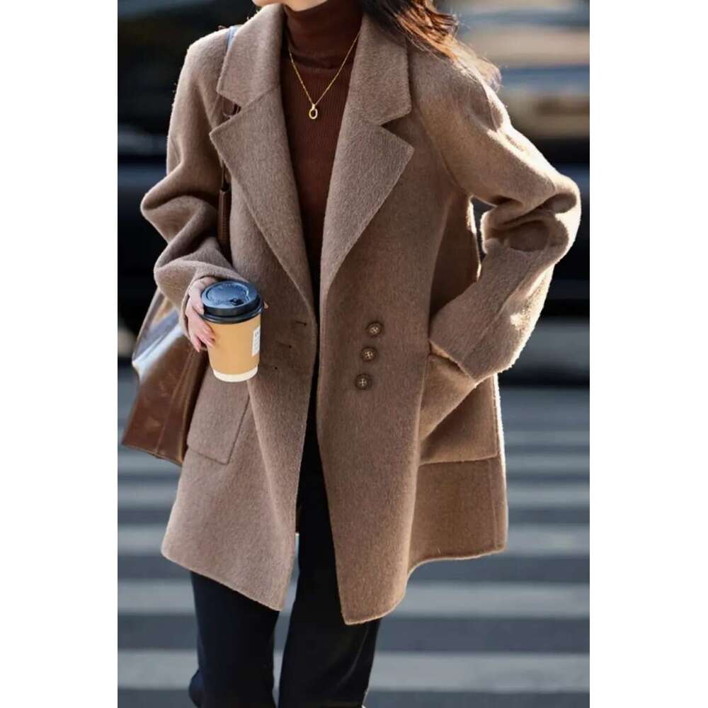 Women's Autumn Winter New Street Style Elegant Fashion Casual Woolen Coat Suit Collar Jacket For Women B5