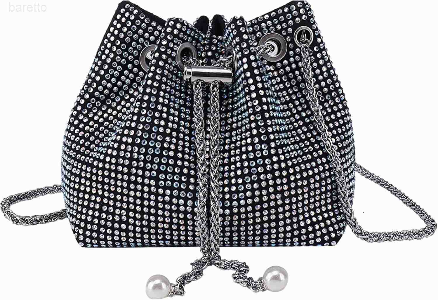 Womens Sparkly Rhinestone Purse Glitter Handbag Evening Drawstring Bucket Crossbody Bag for Wedding Party Prom Z251017
