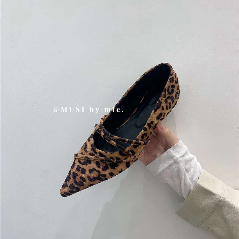 Leopard Print Suede Mary Jane Granny Shoes - 2025 New Style Women's Designer Shoe, Pointed Toe Shallow Mouth with One Strap & Wearable Hidden Wed