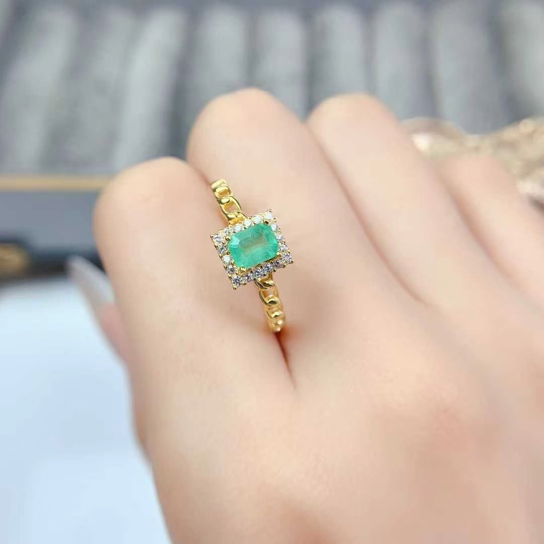 Colombian emerald ring for engagement 4mm*5mm natural emerald jewelry with certificate birthday gift for women