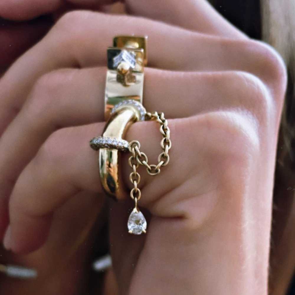 2025 New Gold Plated Tear Drop CZ Chain Dome Ring High Quality Cubic Zirconia Women Finger Jewelry Z251017