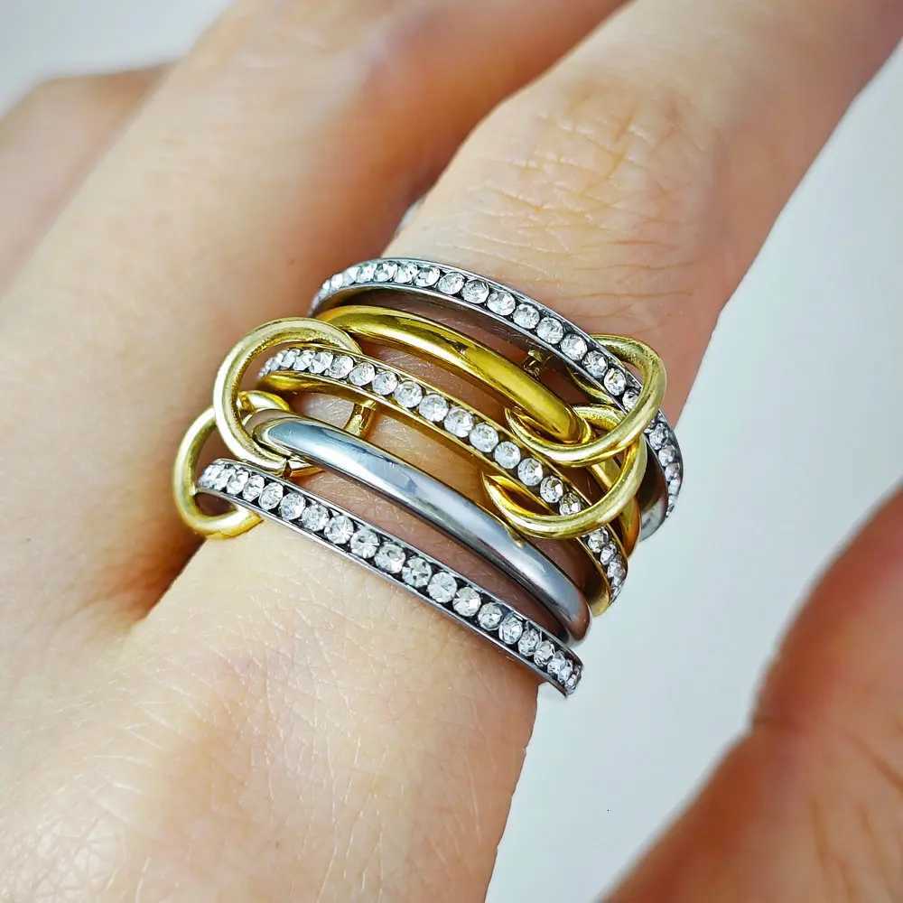 5PCSset Stackable Ring For Women Stainless Steel Double Color Cubic Zircon Spinelli Kilcollin Ring Fashion Jewerly Dropshipping Z251017