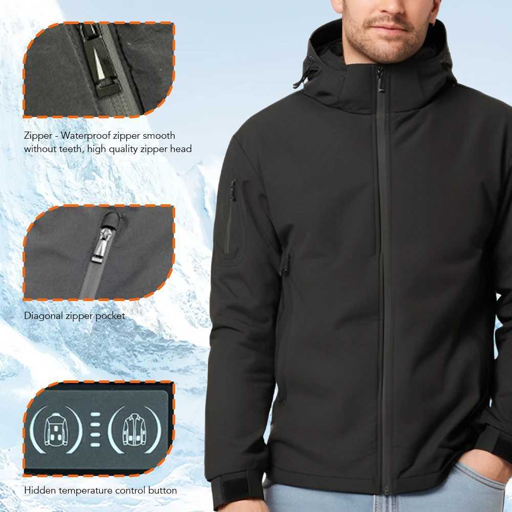 New Intelligent Heating Jacket Men 8 Area USB Electric Heated Hooded Coat Washable Windproof Warm Outdoor Jacket USB Charging H251017
