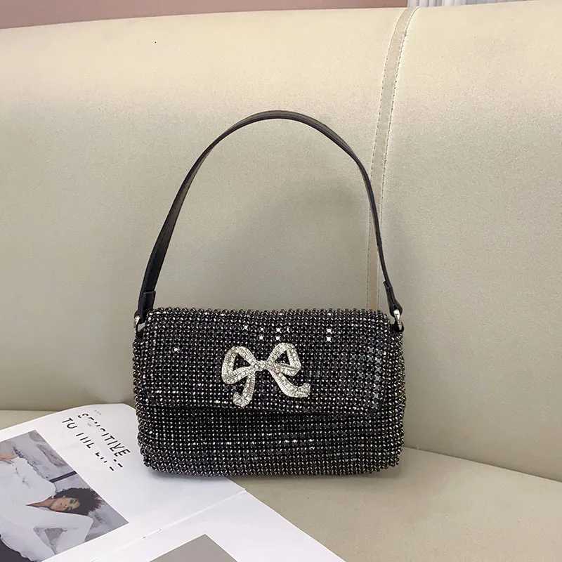 Full Rhinestone Bow Large Capacity Portable Personalized Banquet Diamond Flip Small Square Bag Underarm Crossbody Z251017