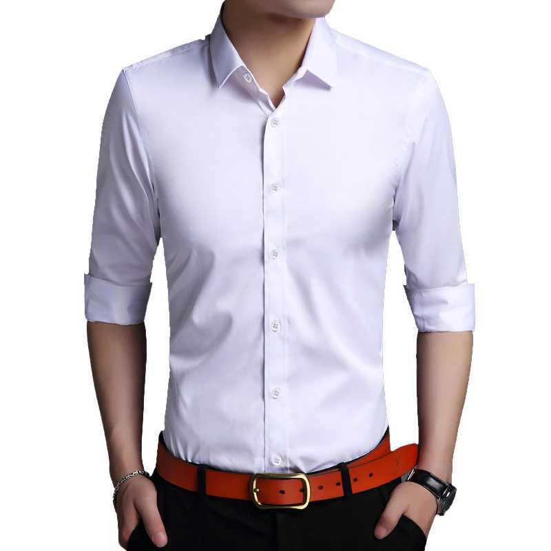 High Quality Mens Dress Shirt White Long SLeeve Business Wedding Slim Fit Cotton Office Wearing Blue Shirts Men 5xls J251017