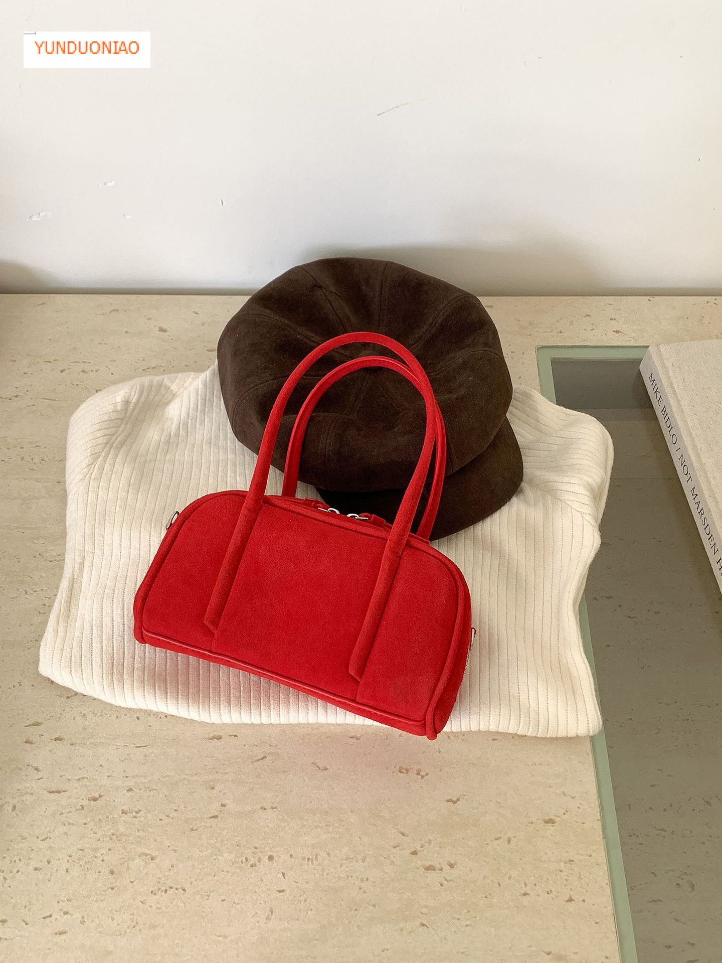 Autumn and winter suede Boston bag fashionable retro style luxury handbag new designer bag women's shoulder crossbody bag