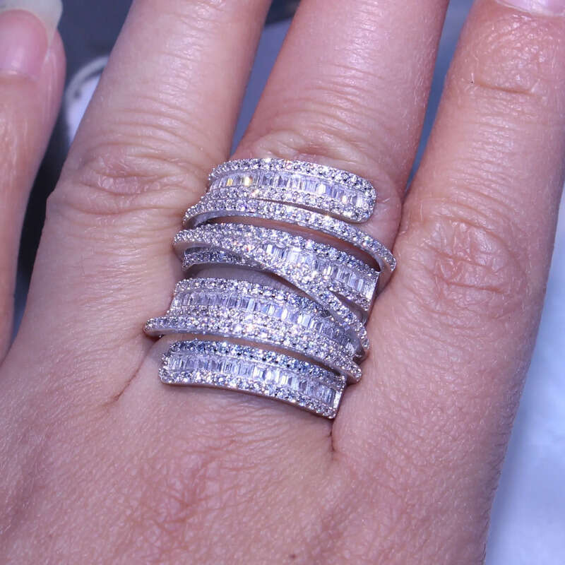 Stunning choucong Unique Desgin Jewelry Princess Cut White Topaz CZ Dia Cute Wide Sterling Sier Women Wedding Cool Ring Set