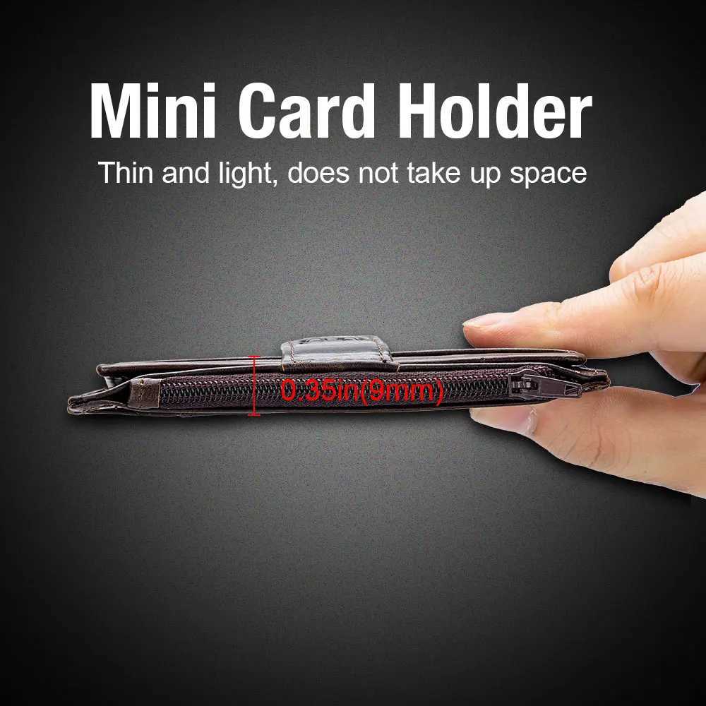 BULLCAPTAIN Genuine Leather RFID Blocking Zipper Card Holder Credit Cart Wallet Mini Slim Wallet Card Id Holders Man BusinessW251017