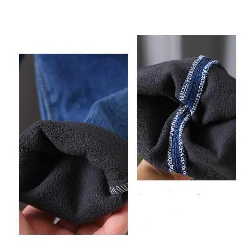 Korean version childrens jeans winter girls with plush thick High waist elastic cartoon printed jeans babies warm pants16YT251017