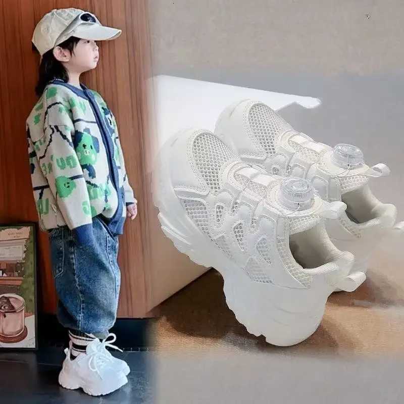 Kids Running Shoes Rotating Button Children Sports Shoes Mesh Breathable 2025 Brand New Children Sneakers Thick ComfortableT251017