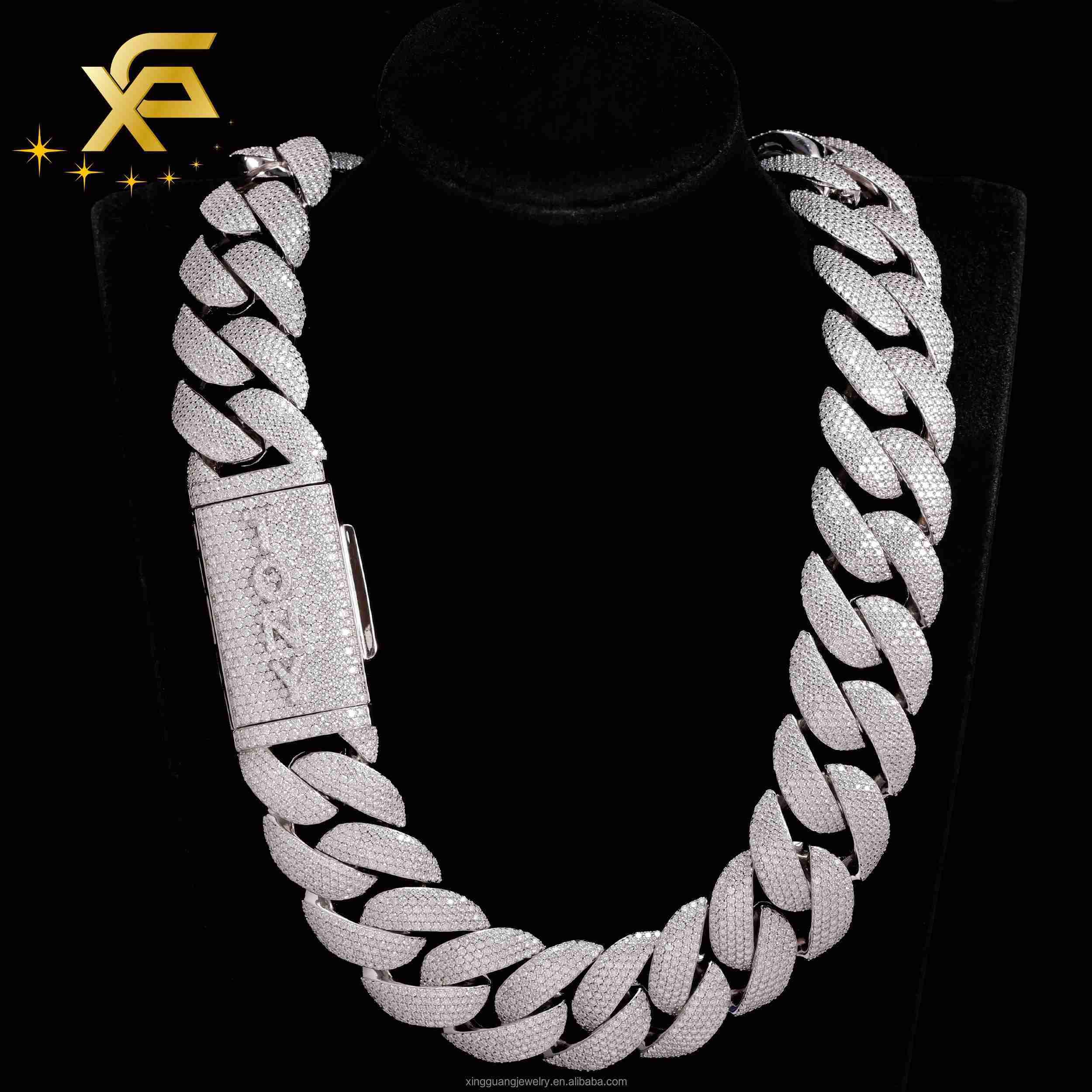 Heavy Silver Weigh Bigger Size Customized Trend Made Iced Out 30mm Diamond Hip Hop Necklace 925 Silver Rapper Cuban Lidynamic Chain