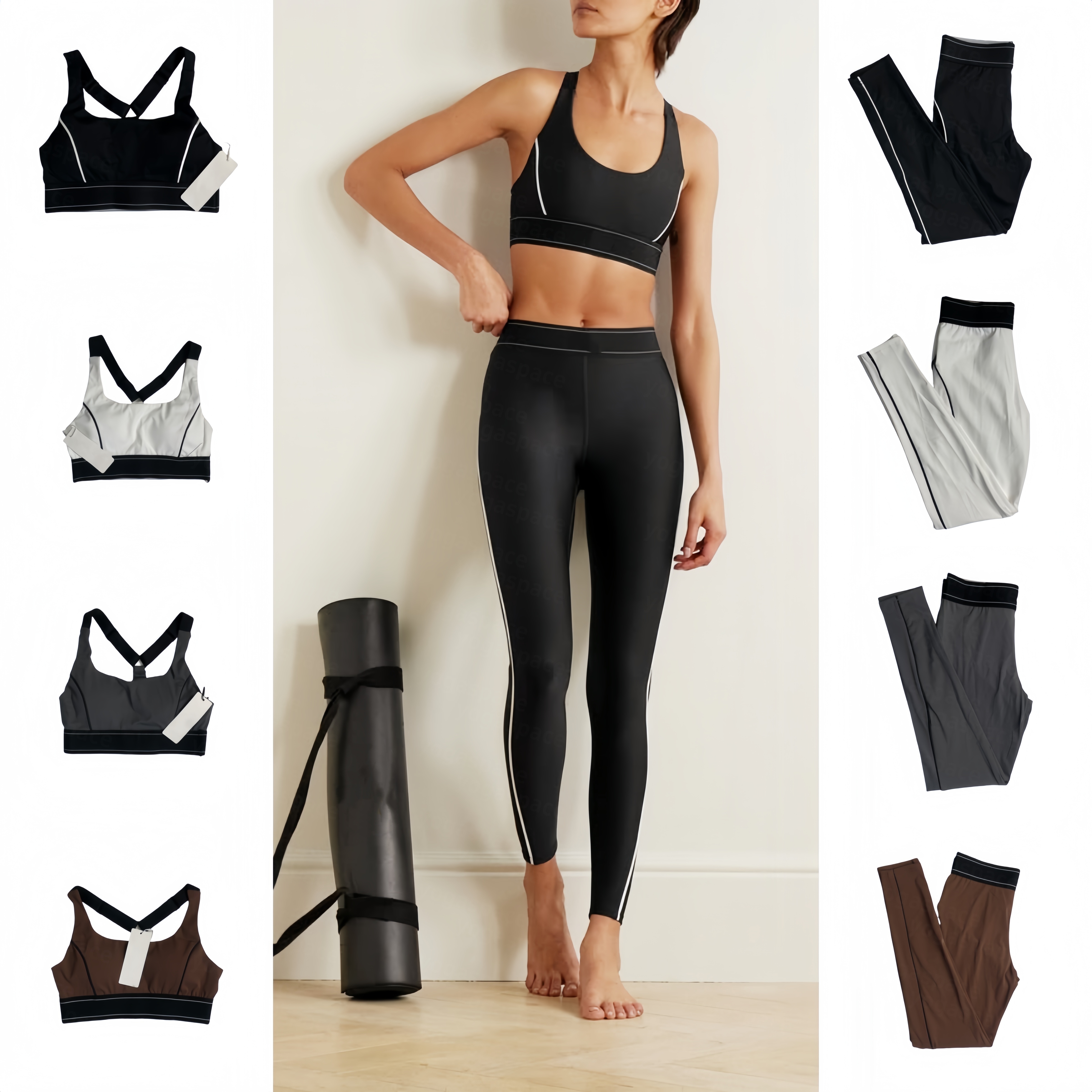2025 5A Set Comfortable Tops Sports Heart Throb Bra+Leggings High End Striped Low Back Yoga Outfits Summer Running aloliness women clothes Suit bra set