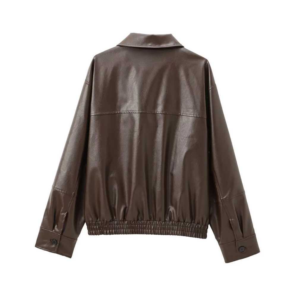 AutumnWinter New Product Casual Womens Fashion Simple Collar Long Sleeve Imitation Leather Pilot Jacket CoatT251017