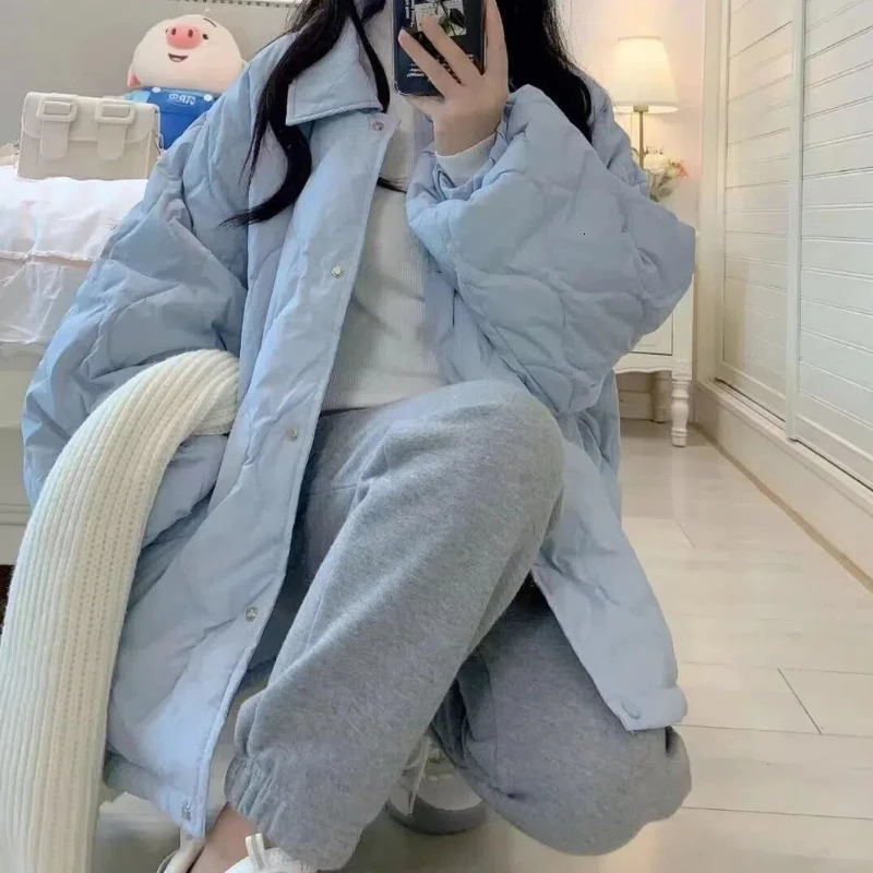 Autumn Winter Fashion Long Sleeve Solid Stand Collar Parkas Womens Clothing Korean Button Warm Allmatch Simplicity Trend Tops 251017