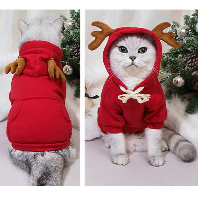 Dog Red Christmas Elk Costumes Winter Pets Hoodie Warm Sweatshirts with Pockets for Small Medium Dogs Puppy Cats Party ClothesW251017