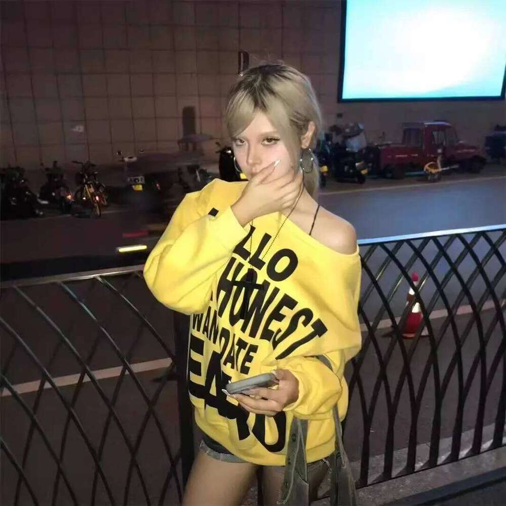 American Style Letter Print Sweatshirt For Women Casual Loose Fit Autumn Season Crossbody Long Sleeve Hooded Top hoodies women