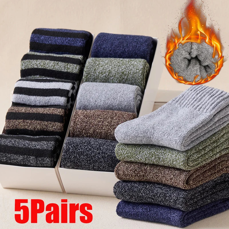 10pcs5pairs Socks Men Super Thicker Solid Sock Merino Wool Rabbit Socks Against Cold Snow Russia Winter Warm Funny Male Sock 251017