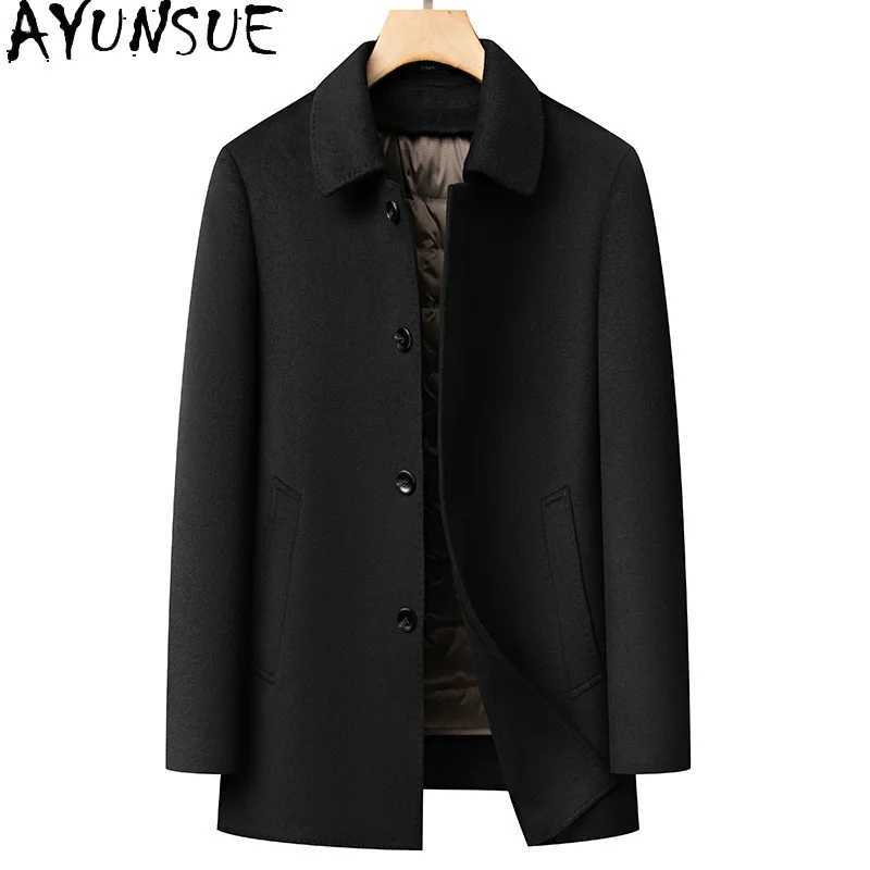 AYUNSUE 70 Natural Woolen Coat for Men Clothing Goose Down Liner Jackets for Men Clothing TurnDown Collar J251017