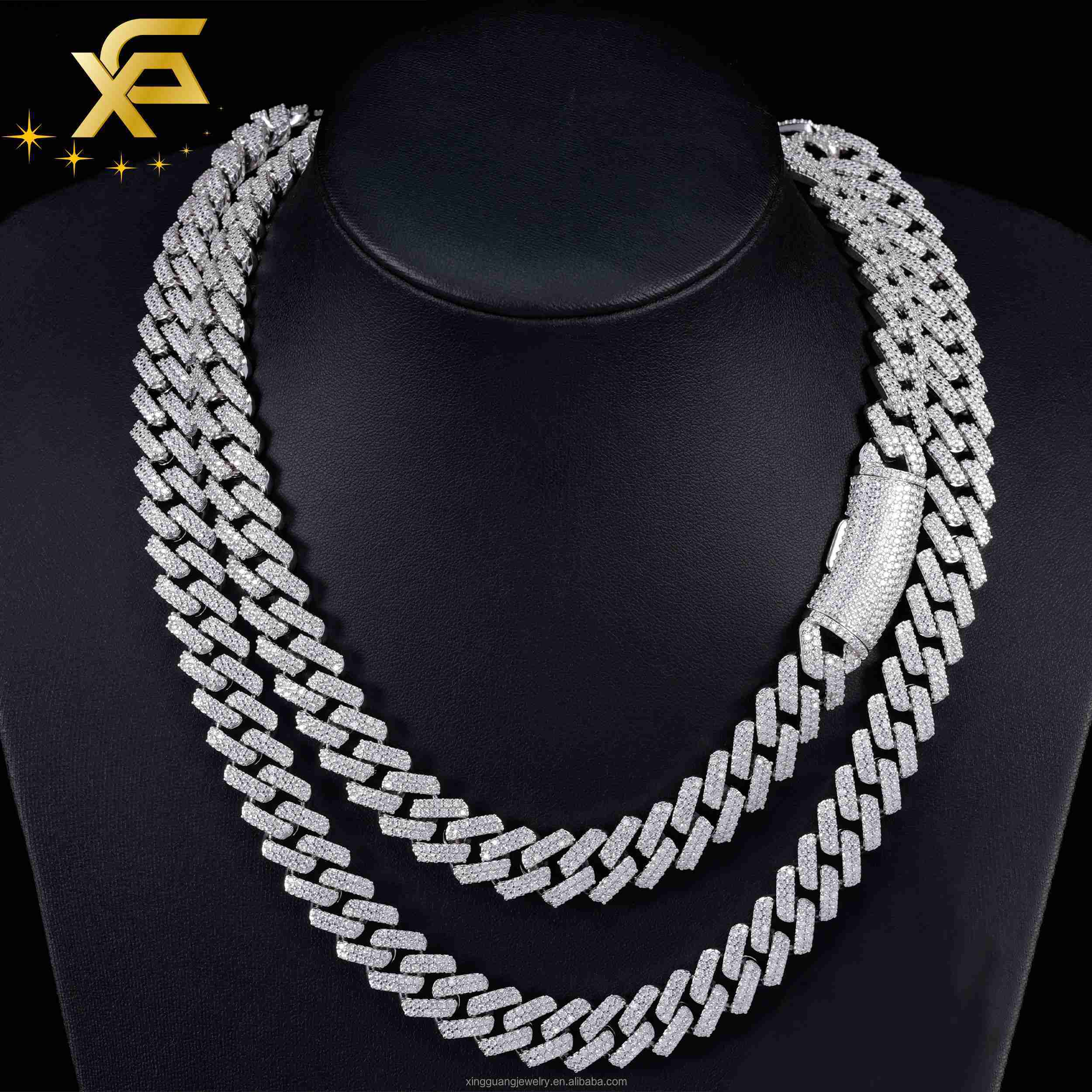 Fine Jewelry Solid 925 Silver 13mm Wide Moissanite Cuban Chain For Men GRA Moissanite VVS Diamond Cuban Lidynamic Chain Necklace
