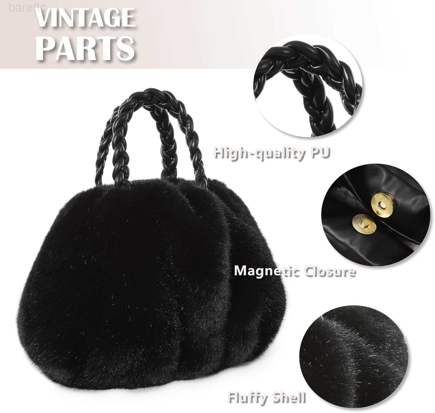 Fur Story Tote Bag Faux Fur Purses for Women Plush Handbag Fuzzy Shoulder Bag Big Capacity Black Purse for womens Girls Z251017