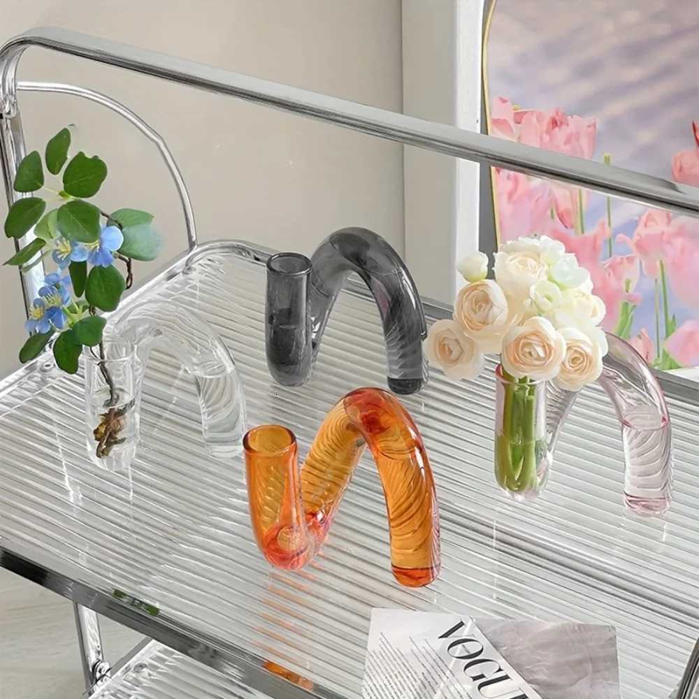 Modern Creative Irregular Shaped Glass Vase Transparent Centerpiece for Dining Living Room Decor Nordic Glass Flower Vase C251017