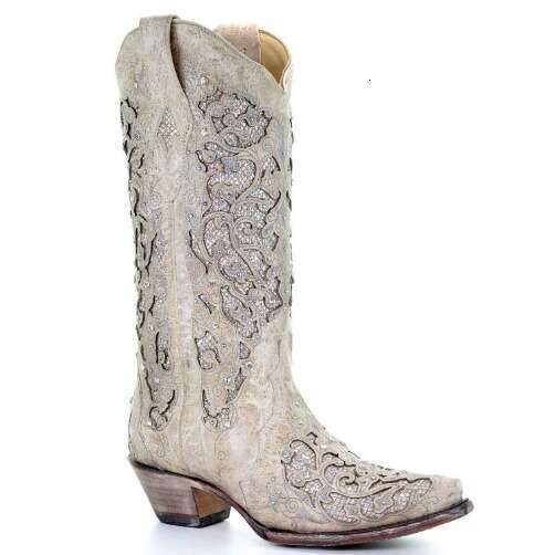 Vintage Pointe Women's Shoes Embroidery Ethnic Style Tall Solid Color Thick Heel Plus Size Fashion Boots