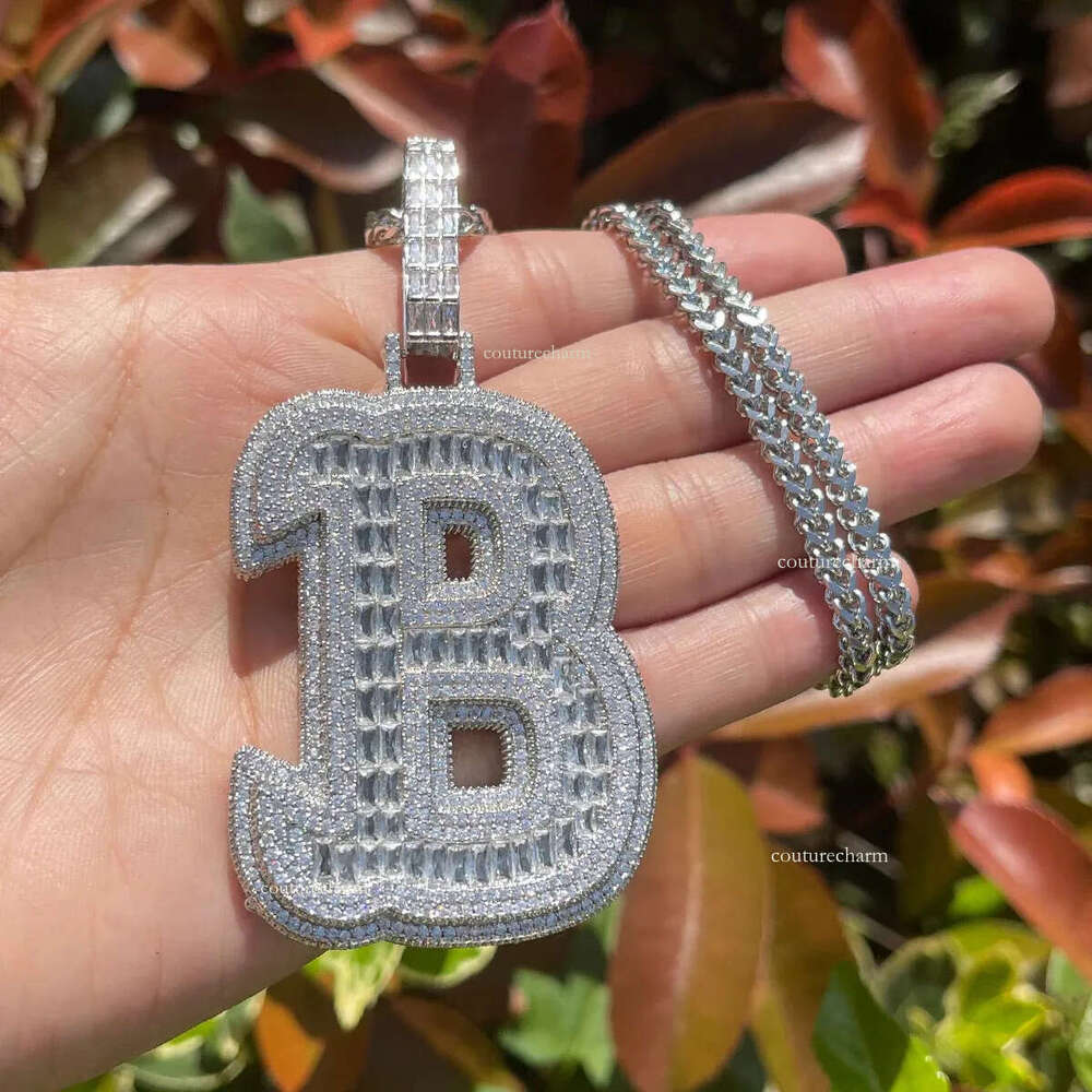 Bubble Letter Iced Out Initial Necklace for Women Single Charms 26 Alphabets Hip Hop Moissanite custom alphanumeric